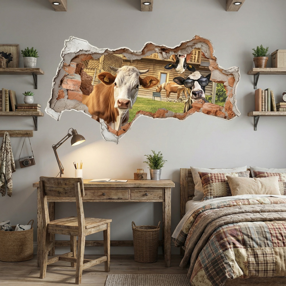 Wall Stickers: Wall Hole Funny Cows