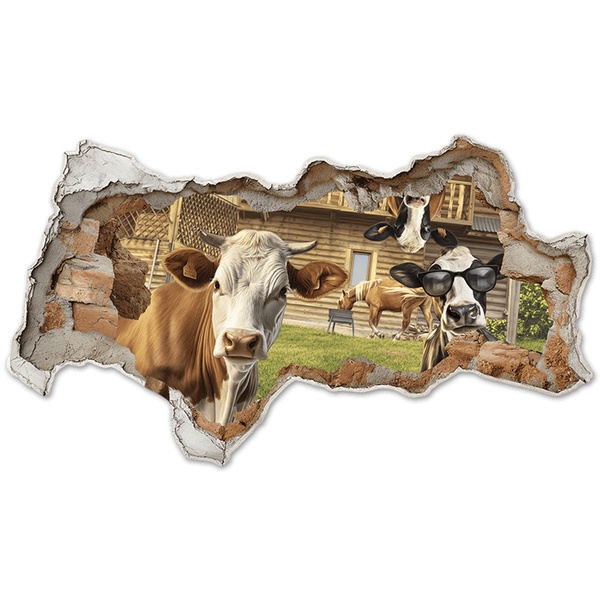 Wall Stickers: Wall Hole Funny Cows
