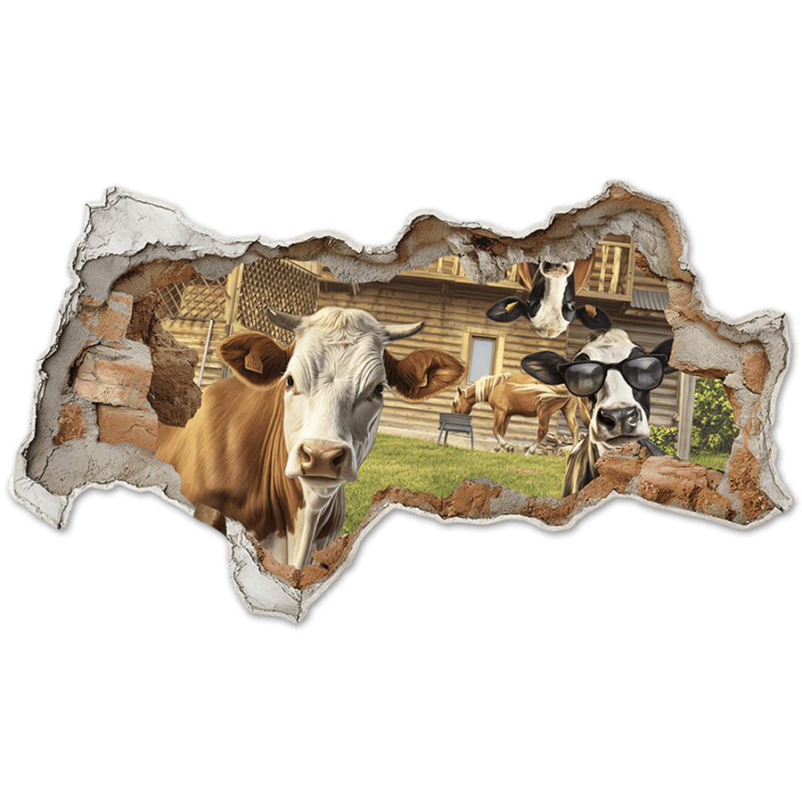Wall Stickers: Wall Hole Funny Cows