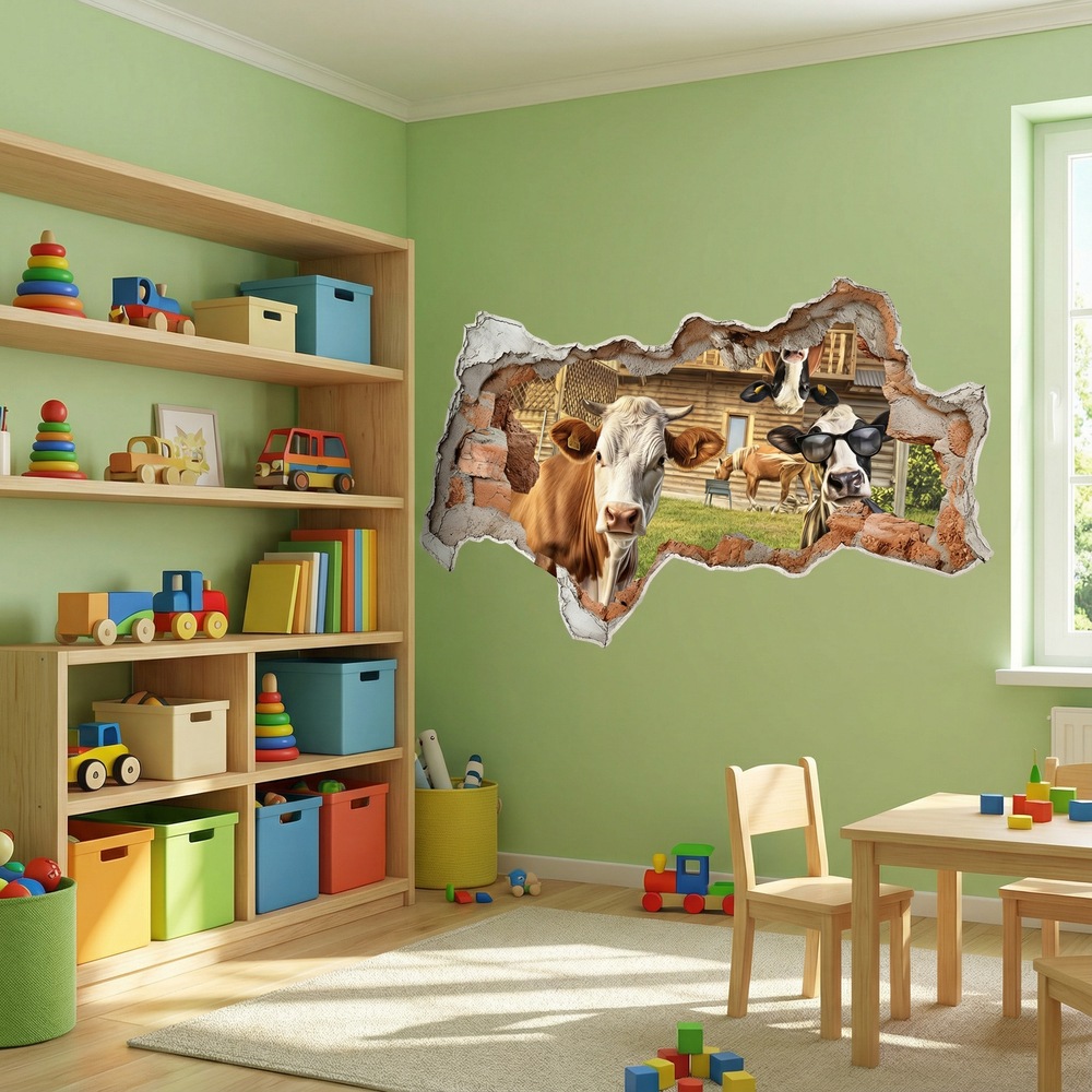 Wall Stickers: Wall Hole Funny Cows