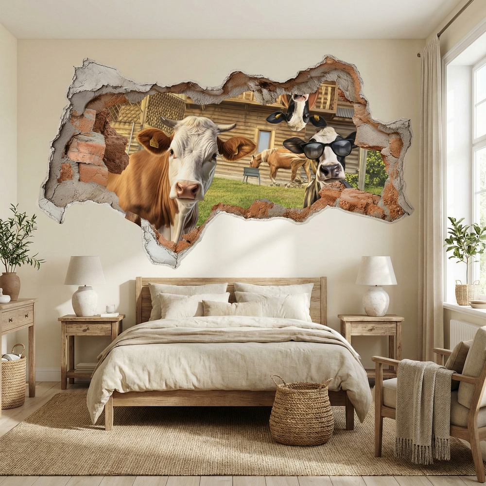 Wall Stickers: Wall Hole Funny Cows
