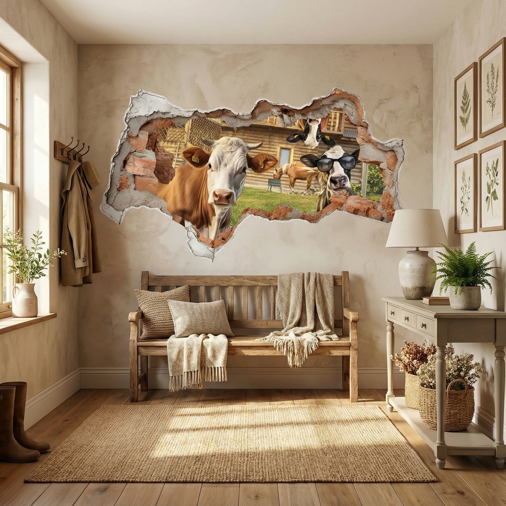 Wall Stickers: Wall Hole Funny Cows