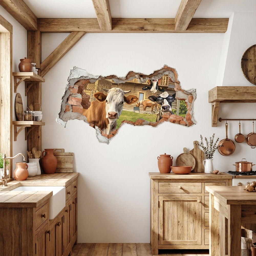 Wall Stickers: Wall Hole Funny Cows