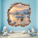 Wall Stickers: Wall Hole Polar Bears Sunset 3