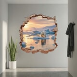 Wall Stickers: Wall Hole Polar Bears Sunset 5