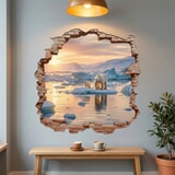 Wall Stickers: Wall Hole Polar Bears Sunset 6