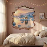 Wall Stickers: Wall Hole Polar Bears Sunset 9