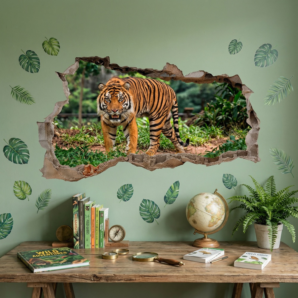 Wall Stickers: Wall Hole Bengal Tiger in the Jungle