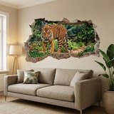 Wall Stickers: Wall Hole Bengal Tiger in the Jungle 4