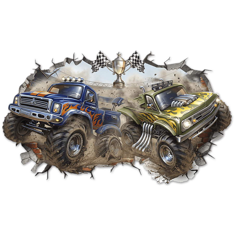 Stickers for Kids: Wall Hole Monster Trucks Race