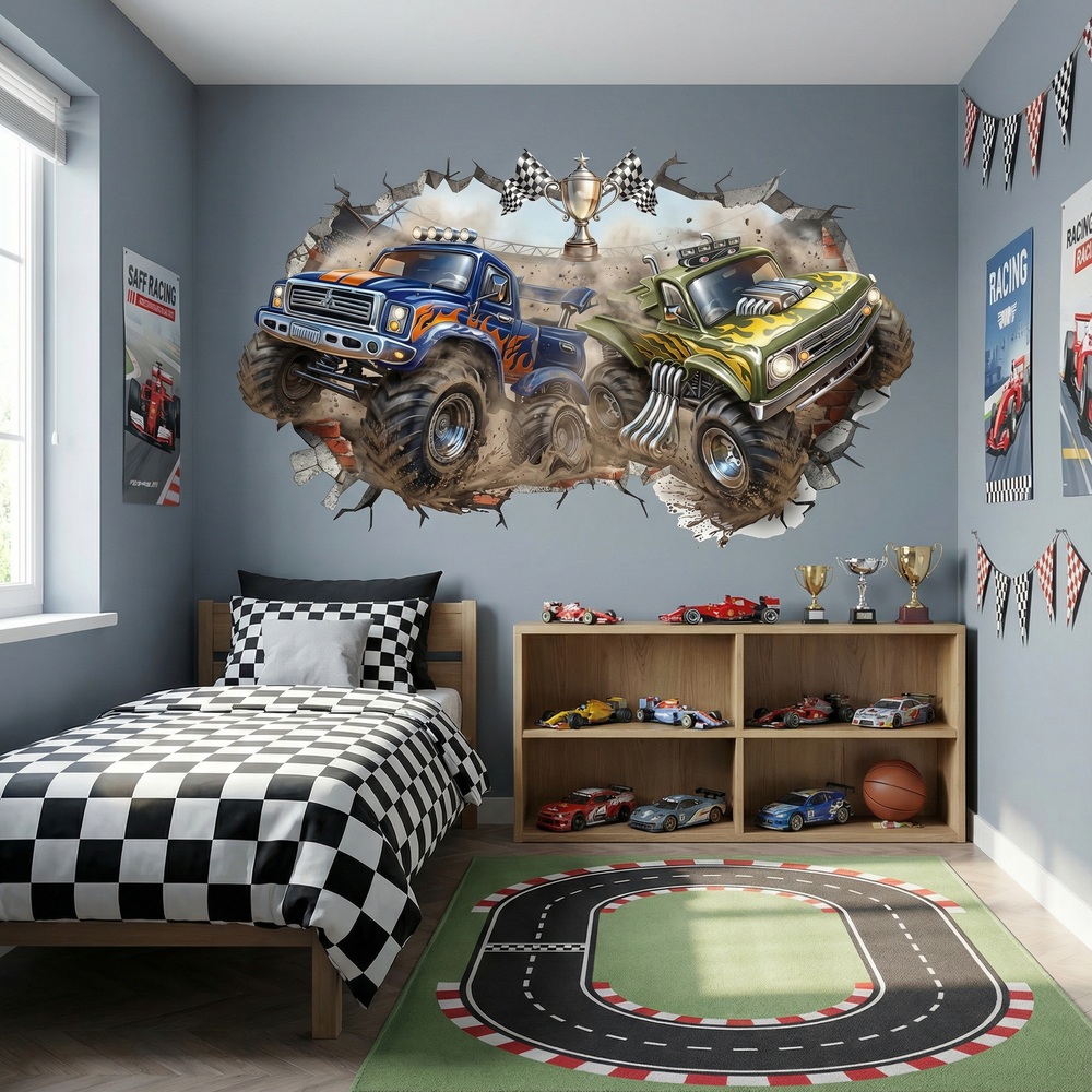 Stickers for Kids: Wall Hole Monster Trucks Competition