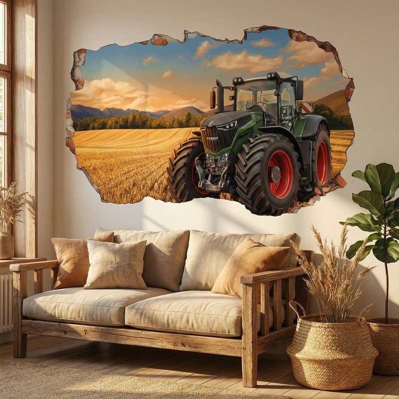 Wall Hole Tractor in Golden Wheat Field 1/9