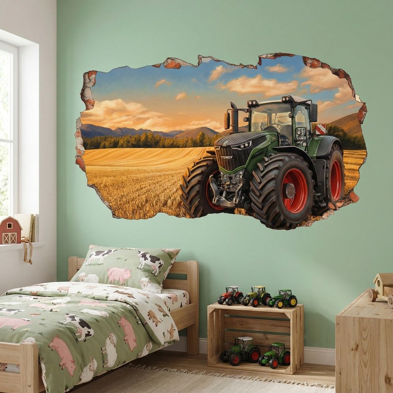 Wall Hole Tractor in Golden Wheat Field 2/9