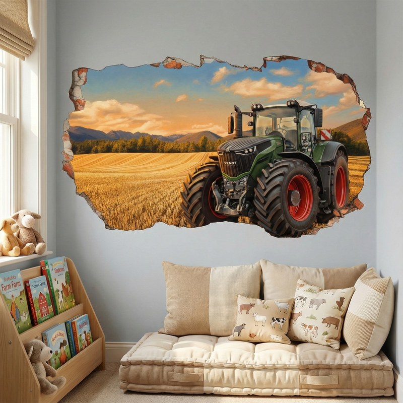 Wall Hole Tractor in Golden Wheat Field 3/9