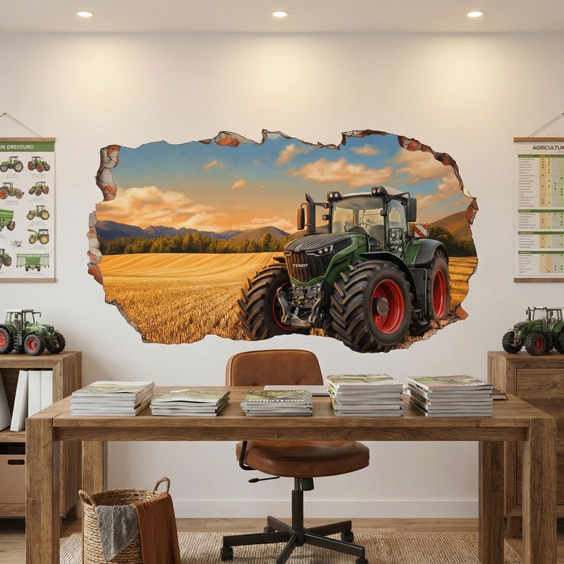 Wall Hole Tractor in Golden Wheat Field 4/9