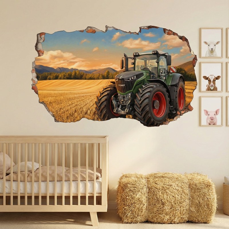 Wall Hole Tractor in Golden Wheat Field 5/9
