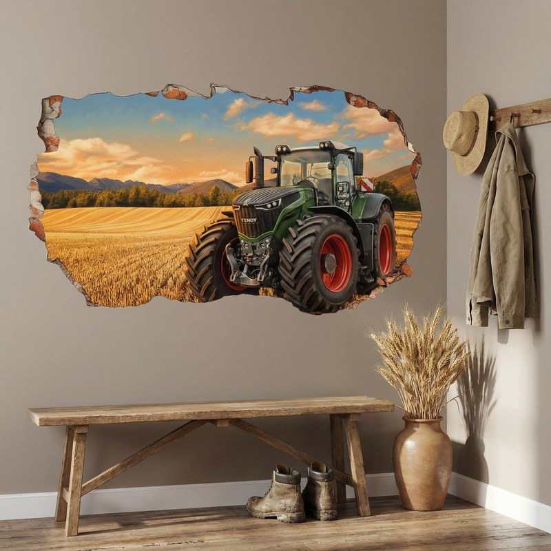 Wall Hole Tractor in Golden Wheat Field 6/9