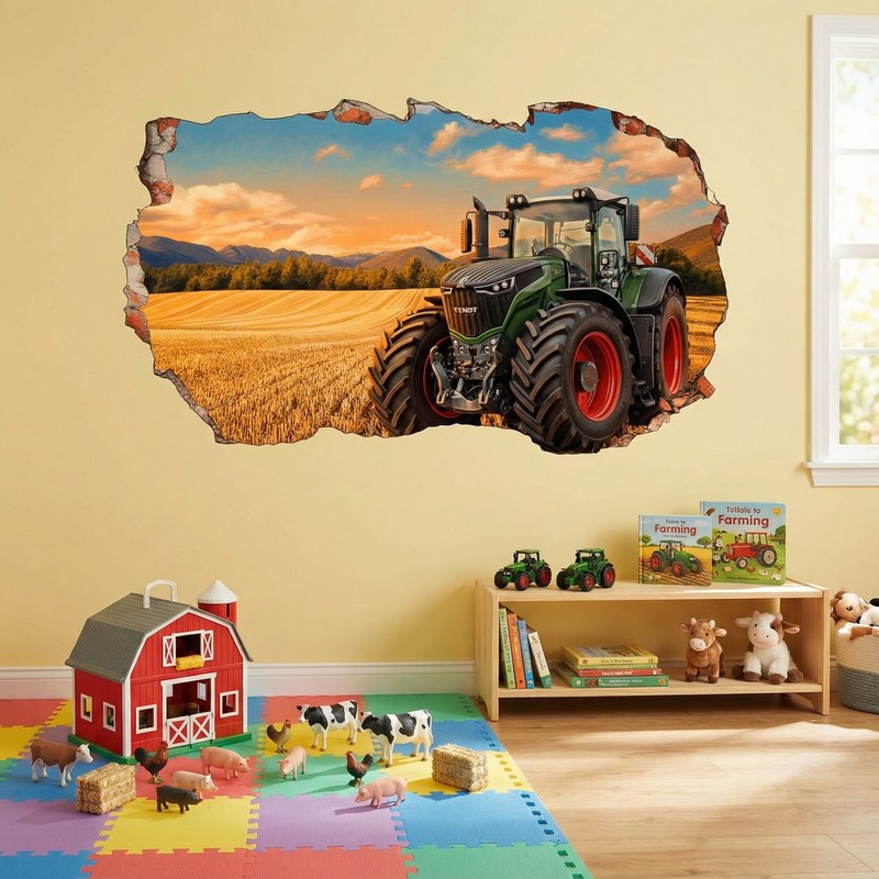 Wall Hole Tractor in Golden Wheat Field 7/9
