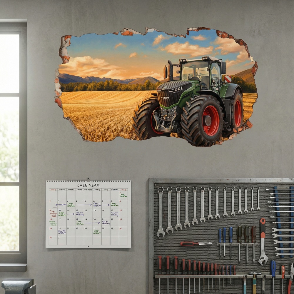 Wall Stickers: Wall Hole Golden Field Tractor