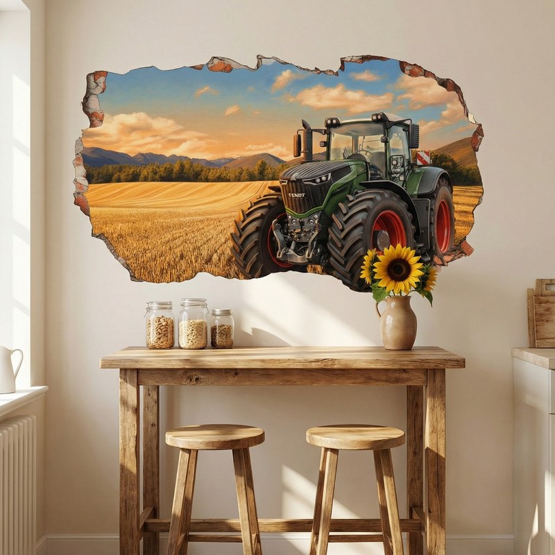 Wall Hole Tractor in Golden Wheat Field 9/9