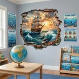 Wall Stickers: Wall Hole Sailing Ship Sunset 5