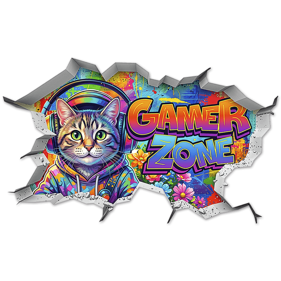 Wall Stickers: Wall Hole Gamer Zone Cat