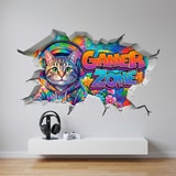 Wall Stickers: Wall Hole Gamer Zone Cat 6