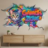 Wall Stickers: Wall Hole Gamer Zone Cat 8
