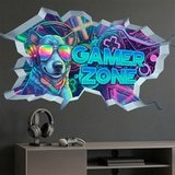 Wall Stickers: Wall Hole Gamer Zone Dog 3