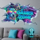 Wall Stickers: Wall Hole Gamer Zone Dog 4