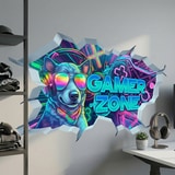 Wall Stickers: Wall Hole Gamer Zone Dog 5
