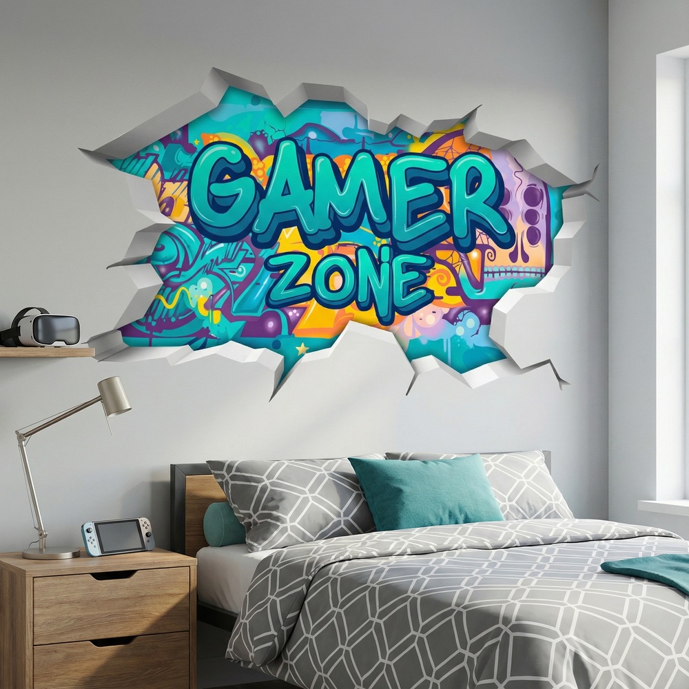 Wall Stickers: Wall Hole Gamer Zone Graffiti