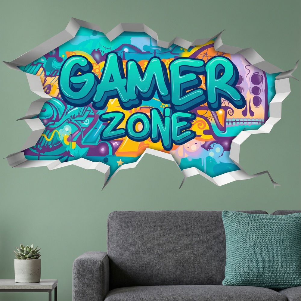 Wall Stickers: Wall Hole Gamer Zone Graffiti