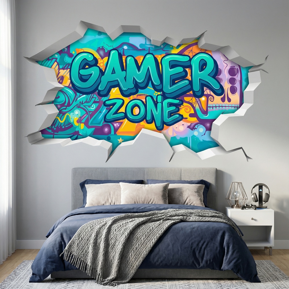 Wall Stickers: Wall Hole Gamer Zone Graffiti