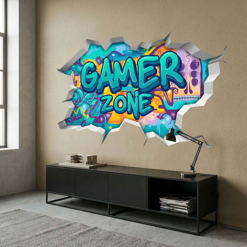 Wall Stickers: Wall Hole Gamer Zone Graffiti