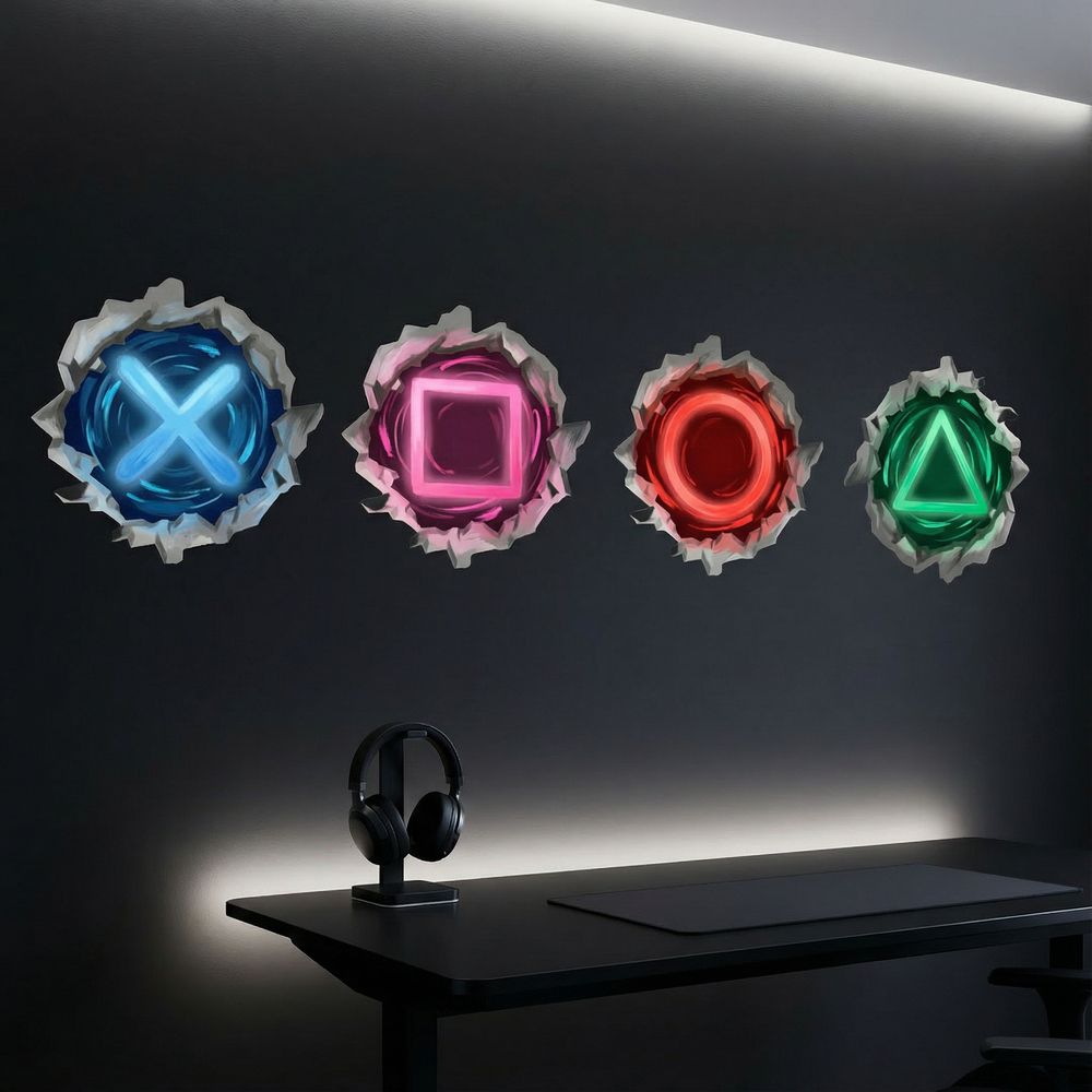 Wall Stickers: Wall Hole Gamer Symbols Playstation