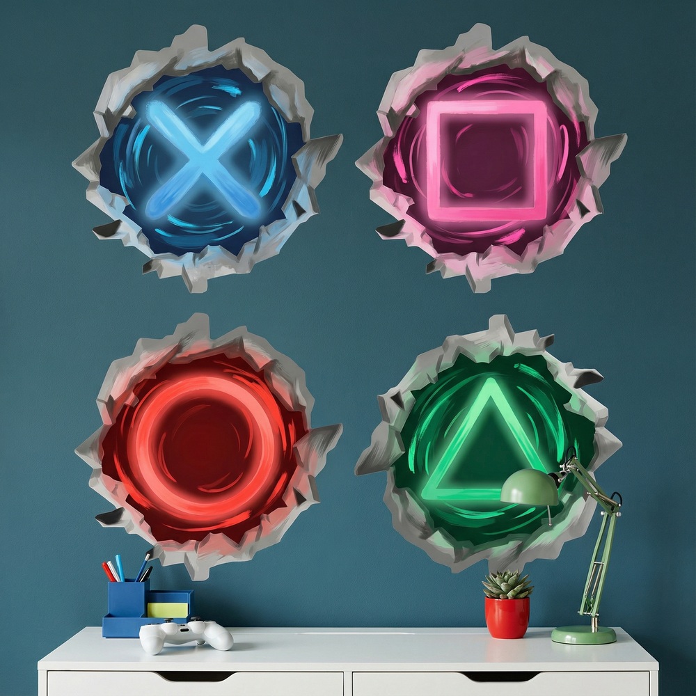 Wall Stickers: Wall Hole Gamer Symbols Playstation
