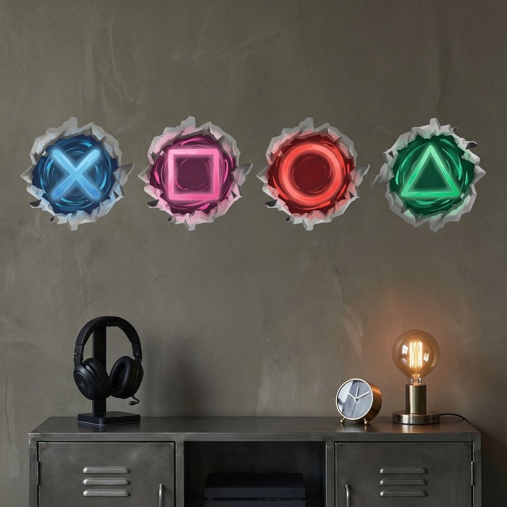 Wall Stickers: Wall Hole Gamer Symbols Playstation