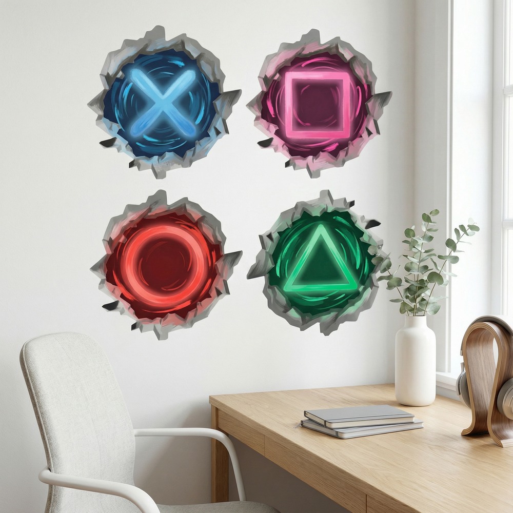 Wall Stickers: Wall Hole Gamer Symbols Playstation