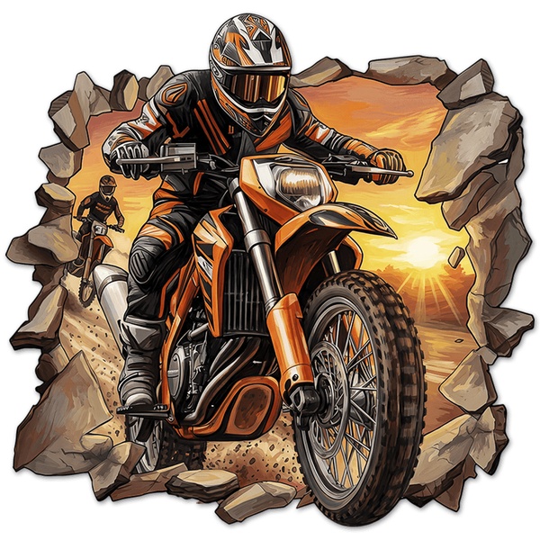 Wall Stickers: Wall Hole Motocross Sunset