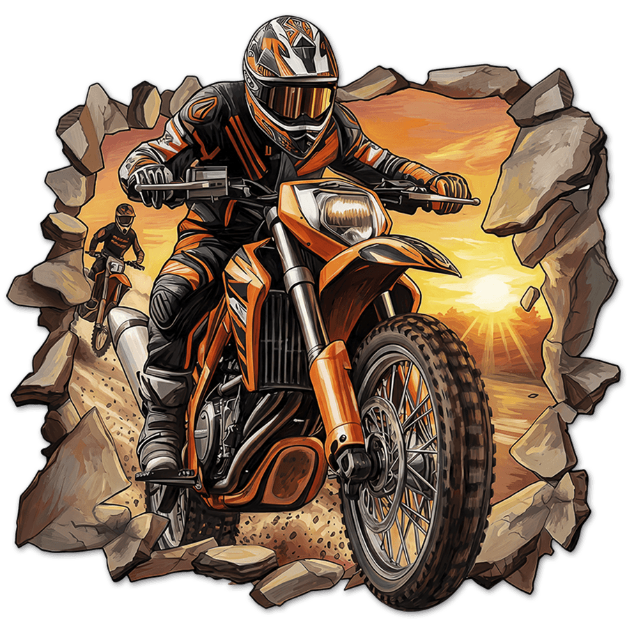 Wall Stickers: Wall Hole Motocross Sunset