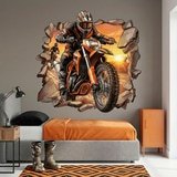 Wall Stickers: Wall Hole Motocross Sunset 3