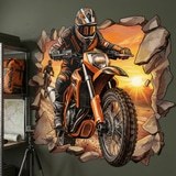Wall Stickers: Wall Hole Motocross Sunset 4