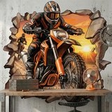 Wall Stickers: Wall Hole Motocross Sunset 6