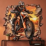 Wall Stickers: Wall Hole Motocross Sunset 7