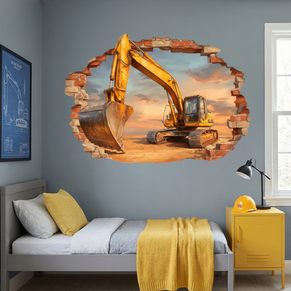 Wall Stickers: Wall Hole Excavator Construction