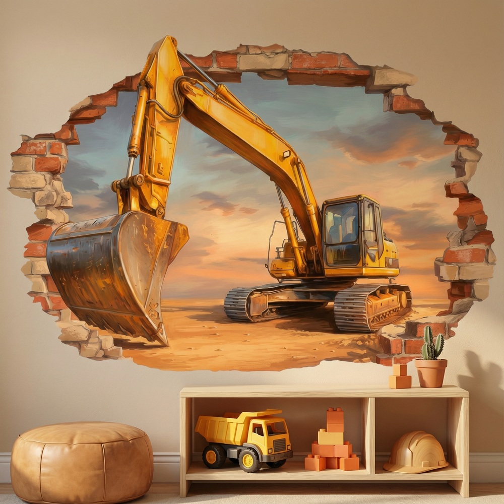 Wall Stickers: Wall Hole Excavator Construction