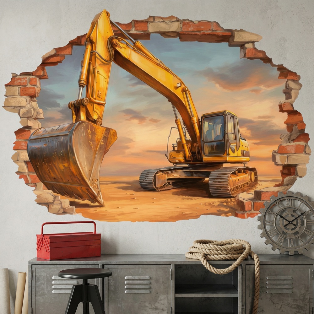 Wall Stickers: Wall Hole Excavator Construction