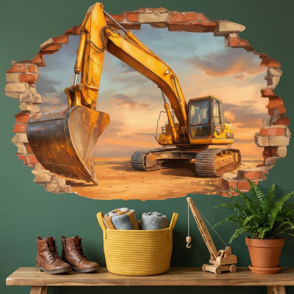 Wall Stickers: Wall Hole Excavator Construction
