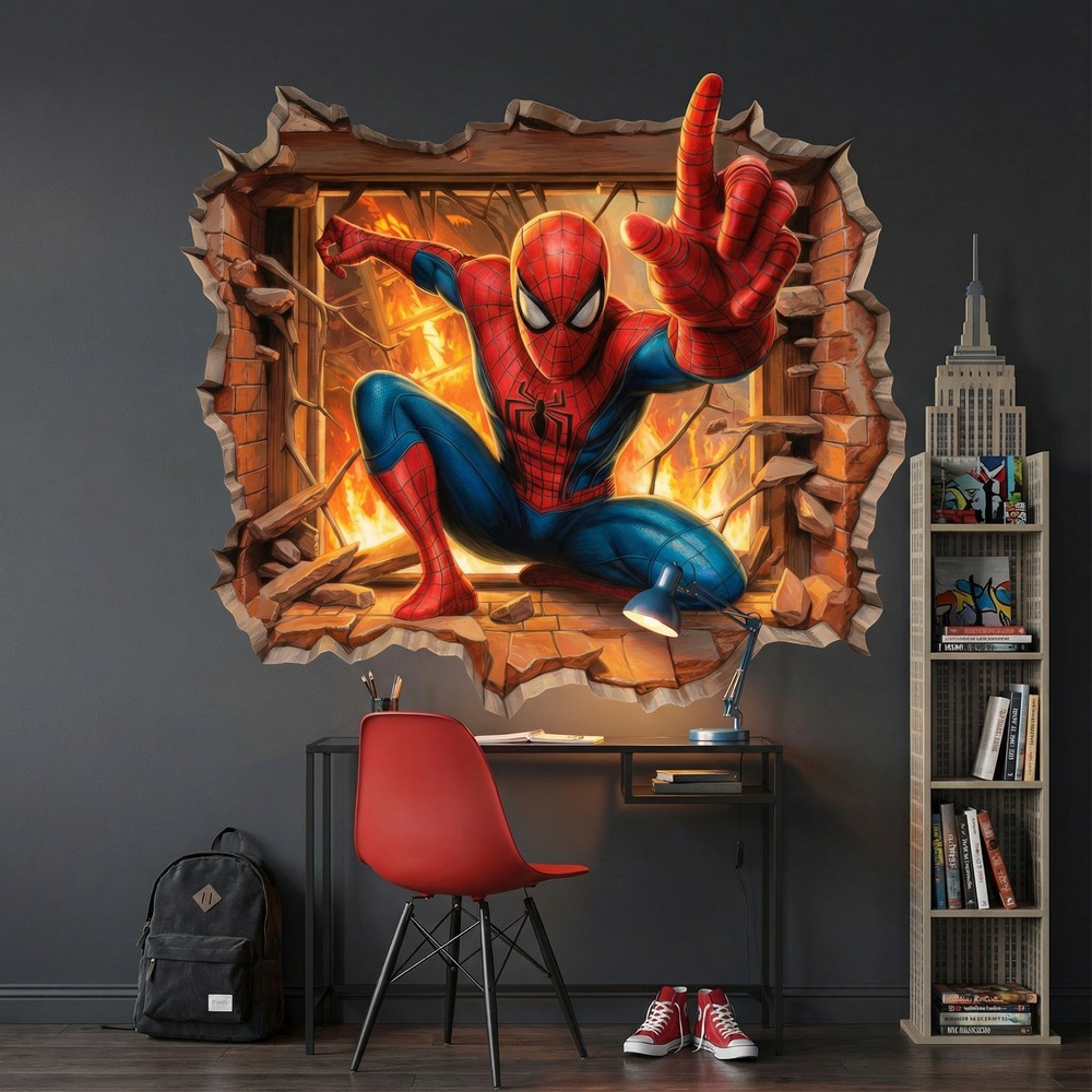 Stickers for Kids: SpiderMan Fire Wall Hole